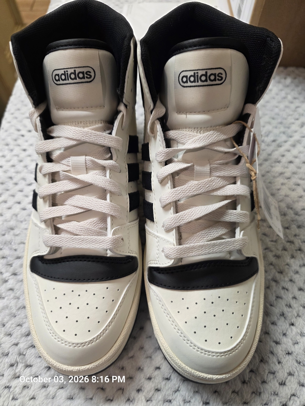 Adidas Women’s White and Black High-Top Sneakers Size 8.5